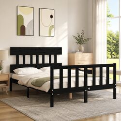 Sturdy Solid Pine Bed Frame 135x190 cm in Black