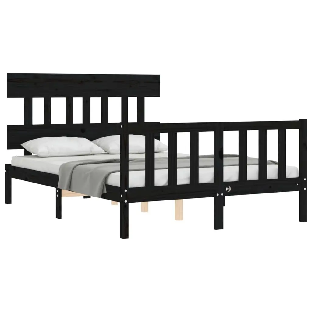 Solid Pine Bed Frame 135x190 cm in Black