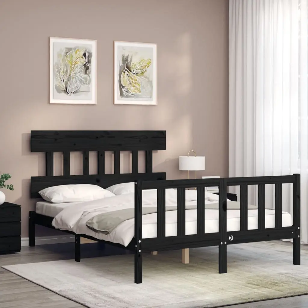 Solid Pine Bed Frame 135x190 cm in Black