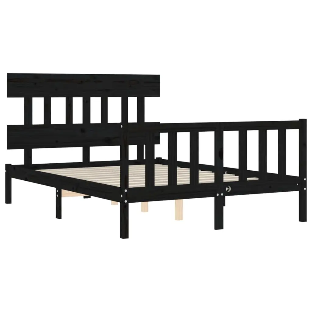 Solid Pine Bed Frame 135x190 cm in Black