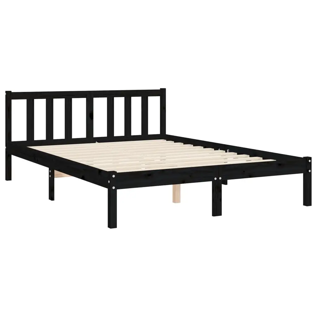 Solid Pine Bed Frame 135x190 cm in Black