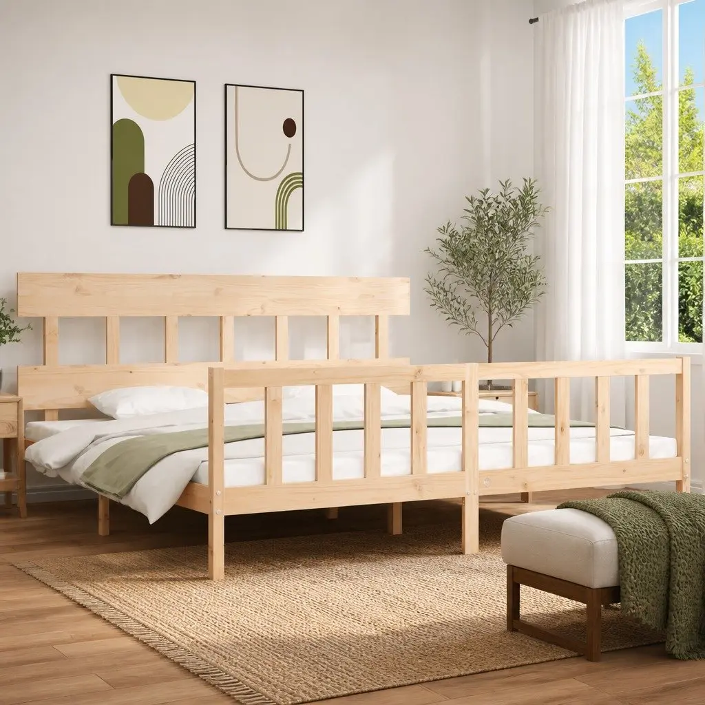 Solid Pine Wood King Bed Frame 183x203 cm with Slats