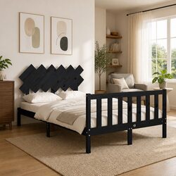 Sturdy Black Solid Wood Bed Frame 135x190 cm