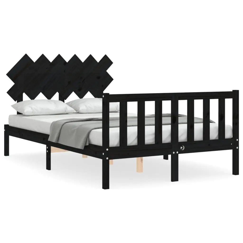 Black Solid Wood Bed Frame 135x190 cm