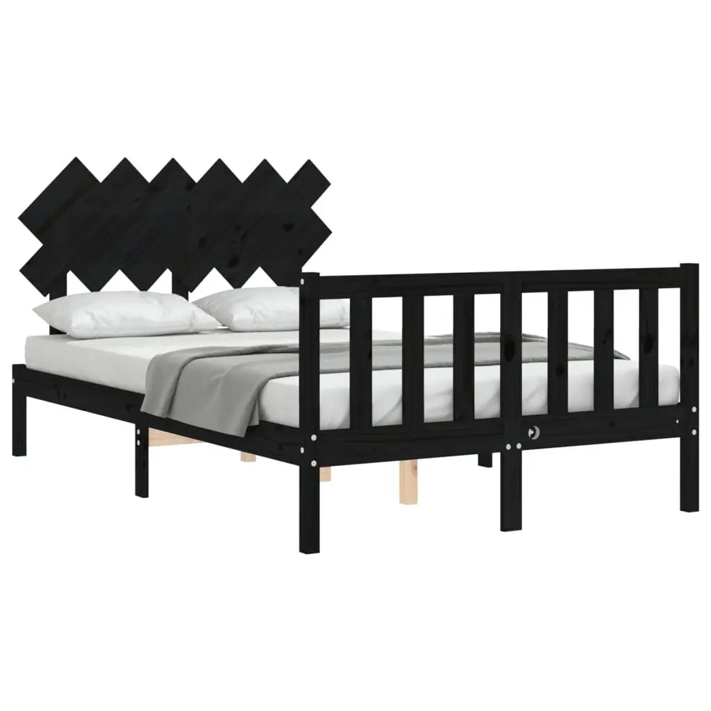 Black Solid Wood Bed Frame 135x190 cm