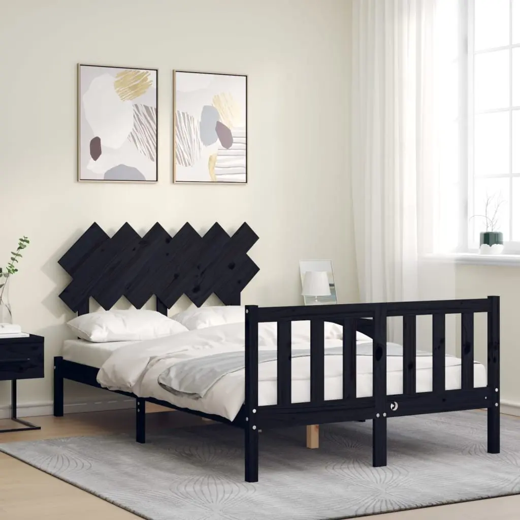 Black Solid Wood Bed Frame 135x190 cm