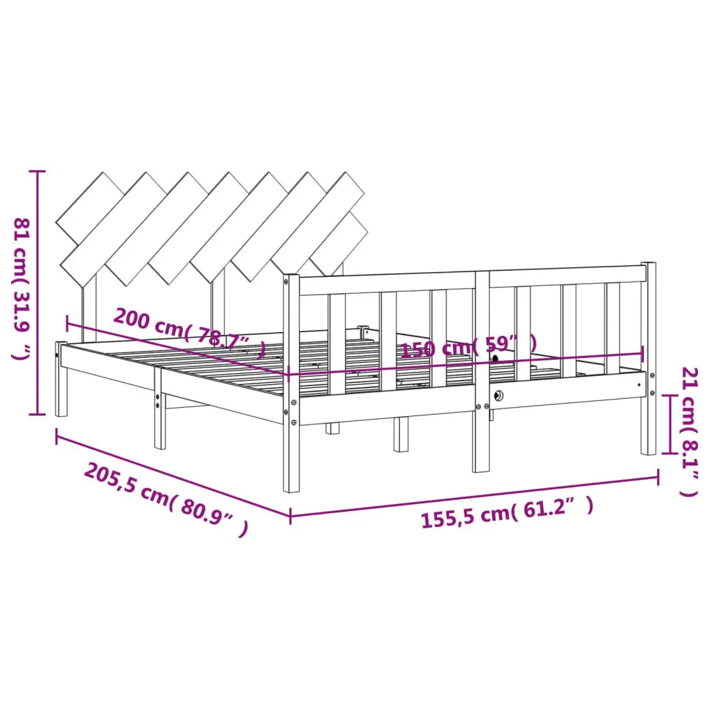 Pine Wood Black Bed Frame 150x200 cm with Headboard and Footboard for Bedroom Furniture