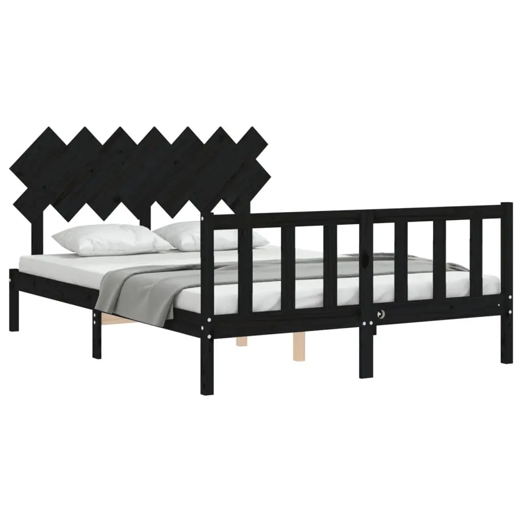 Pine Wood Black Bed Frame 150x200 cm with Headboard and Footboard for Bedroom Furniture