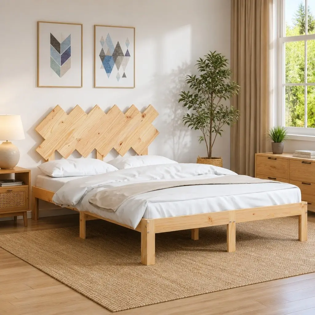 Solid Wood Bed Frame 135x190 cm with Headboard