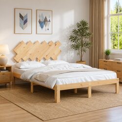 Premium Solid Wood Bed Frame 135x190 cm with Headboard