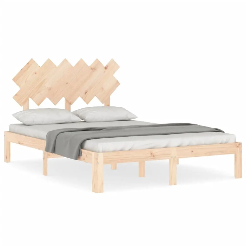 Solid Wood Bed Frame 135x190 cm with Headboard