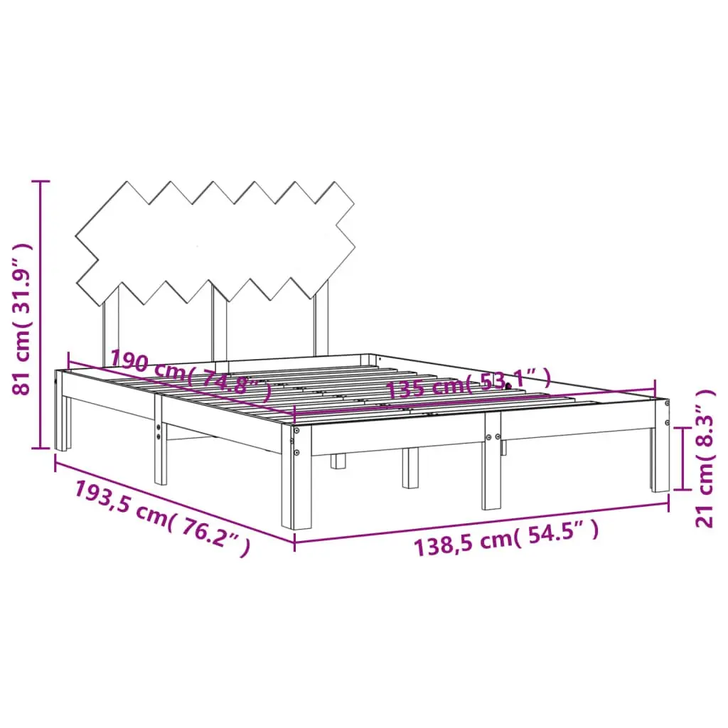 Solid Wood Bed Frame 135x190 cm with Headboard
