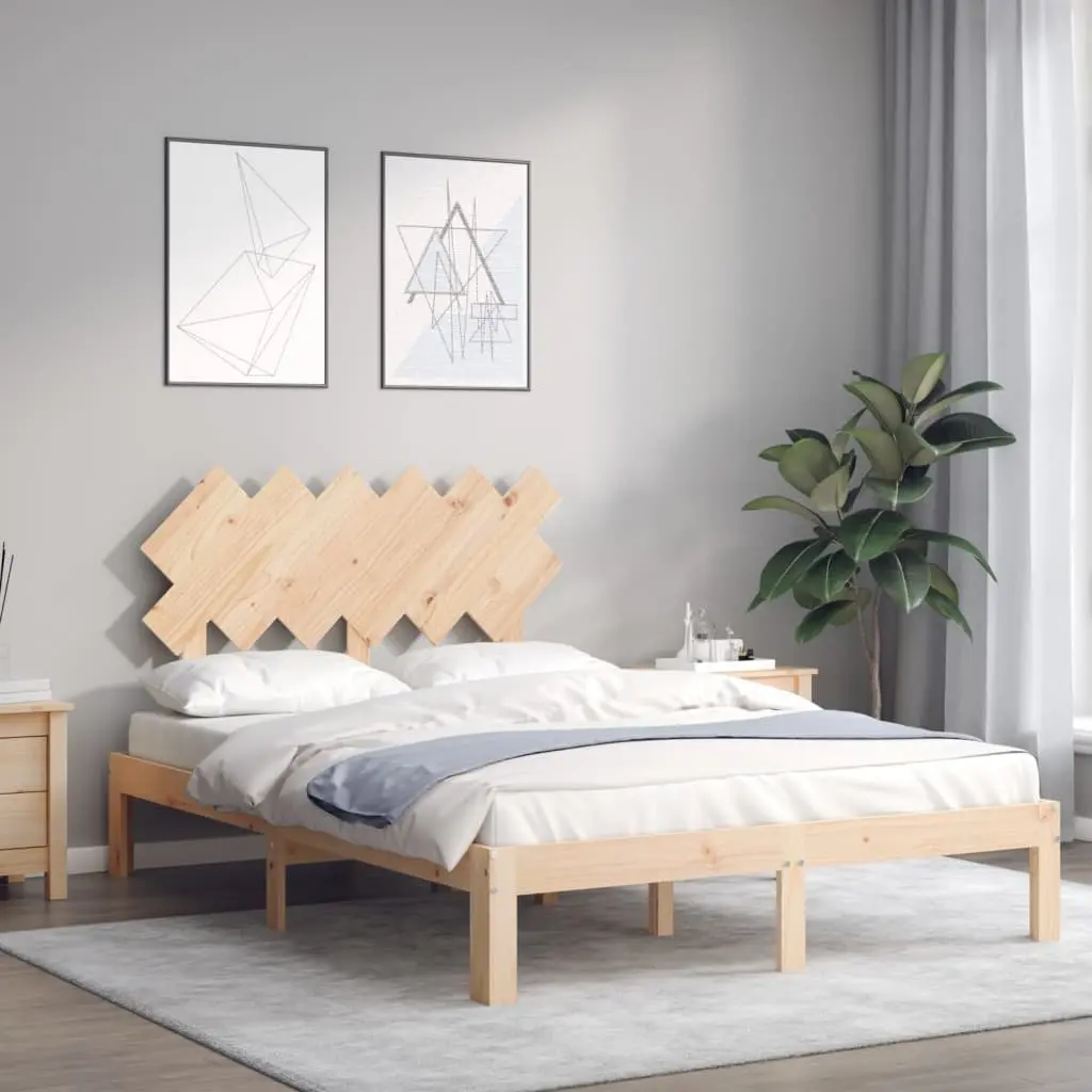Solid Wood Bed Frame 135x190 cm with Headboard