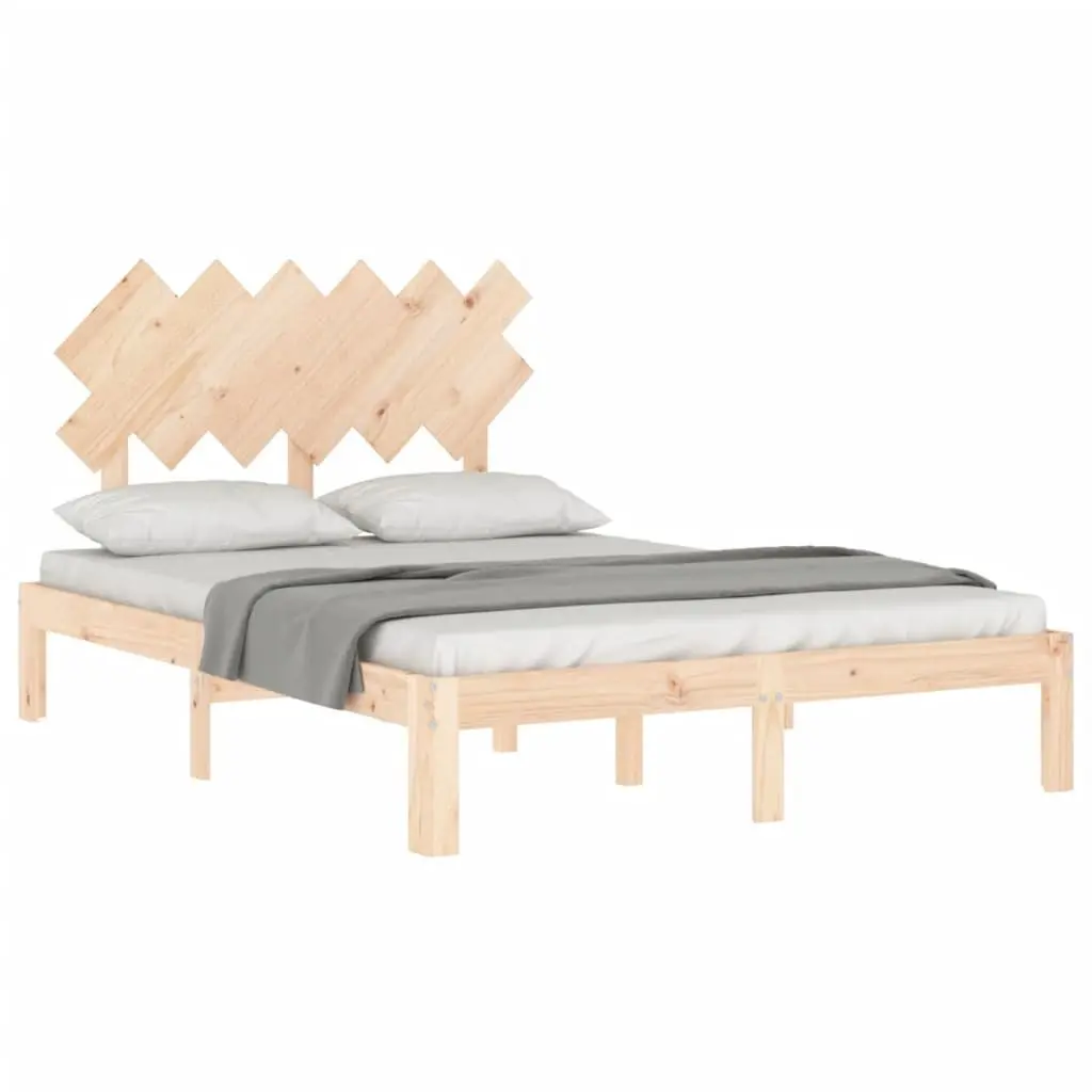 Solid Wood Bed Frame 135x190 cm with Headboard