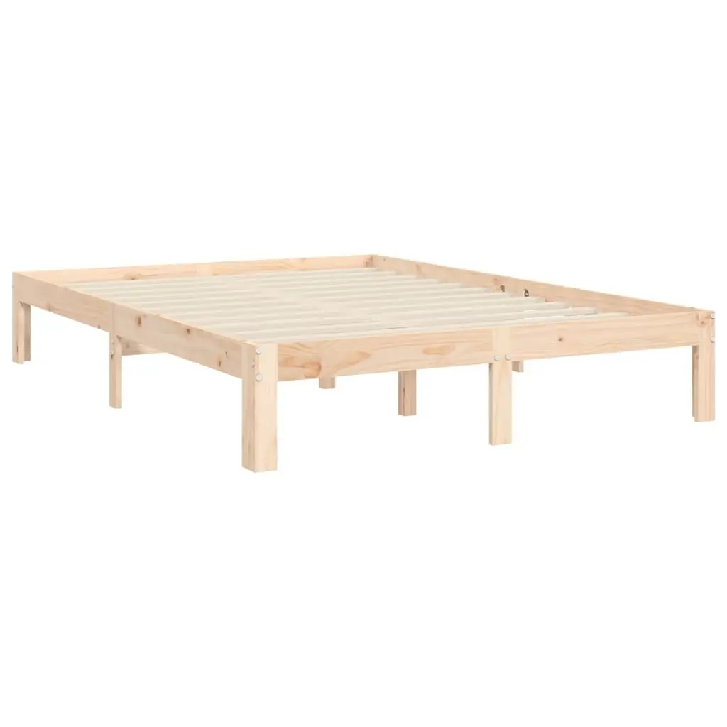 Solid Wood Bed Frame 135x190 cm with Headboard