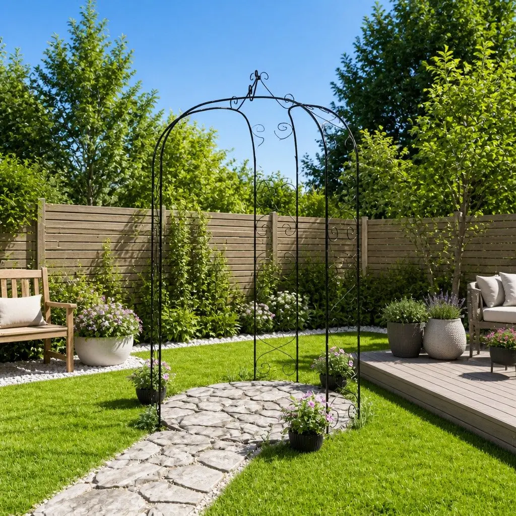 Black Steel Garden Arch for Climbing Plants