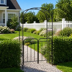 Stylish Black Steel Garden Arch with Lockable Gate 108x45x235cm