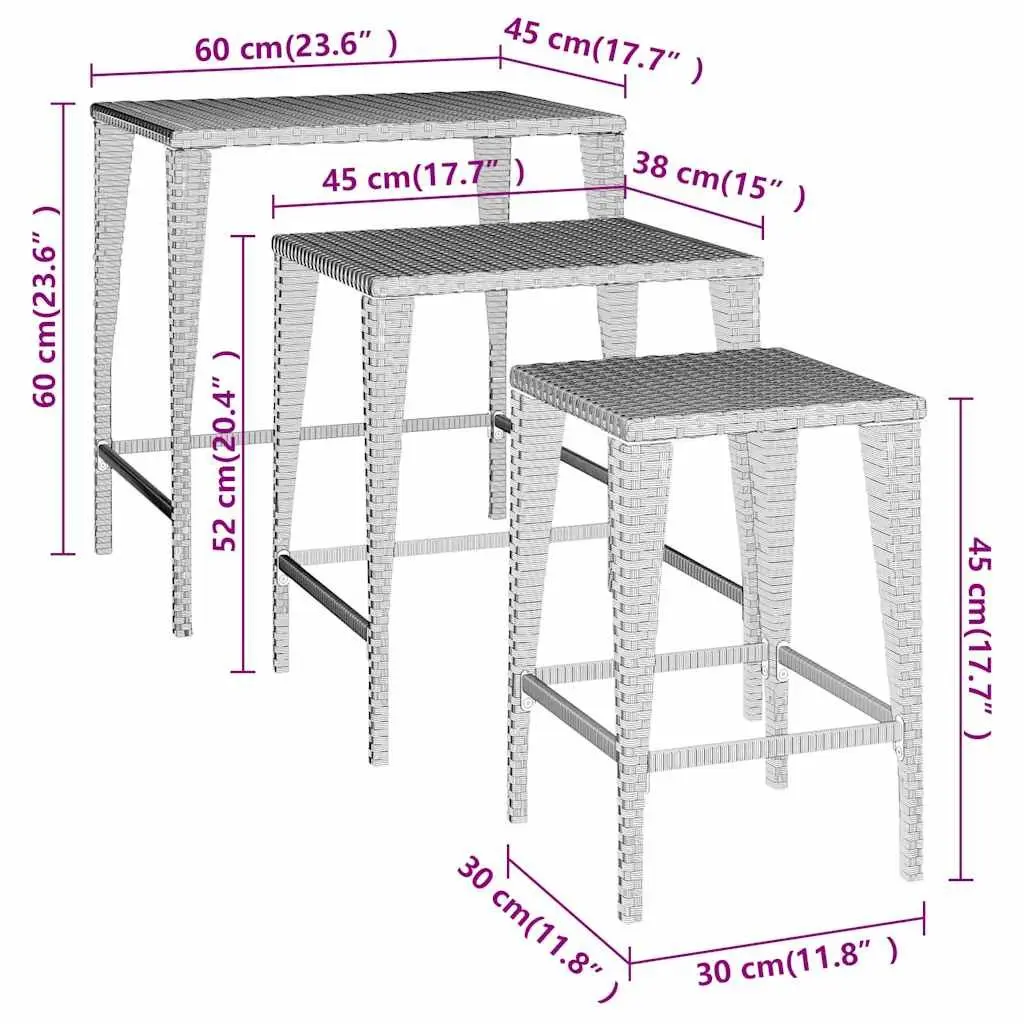 Nesting Tables Set 3 Piece Black Side End Tables Stackable Storage Coffee Table