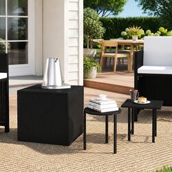 Set of 3 Black Poly Rattan Outdoor Accent Tables