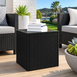 Stylish Black End Table with Durable Poly Rattan Base