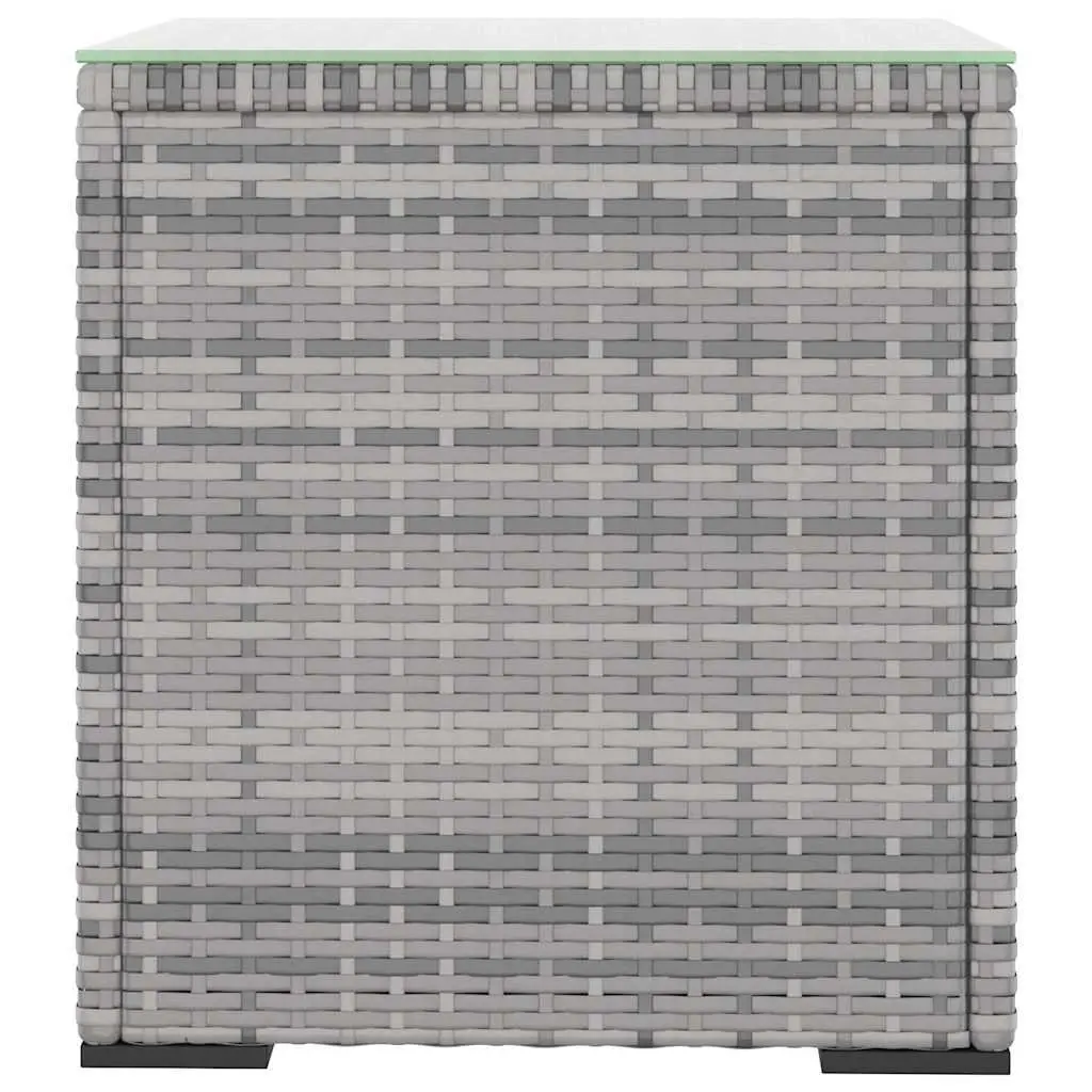 Side Table Poly Rattan Tempered Glass 40L x 37W x 40.5H cm Grey