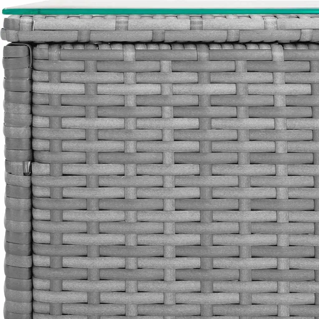 Side Table Poly Rattan Tempered Glass 40L x 37W x 40.5H cm Grey