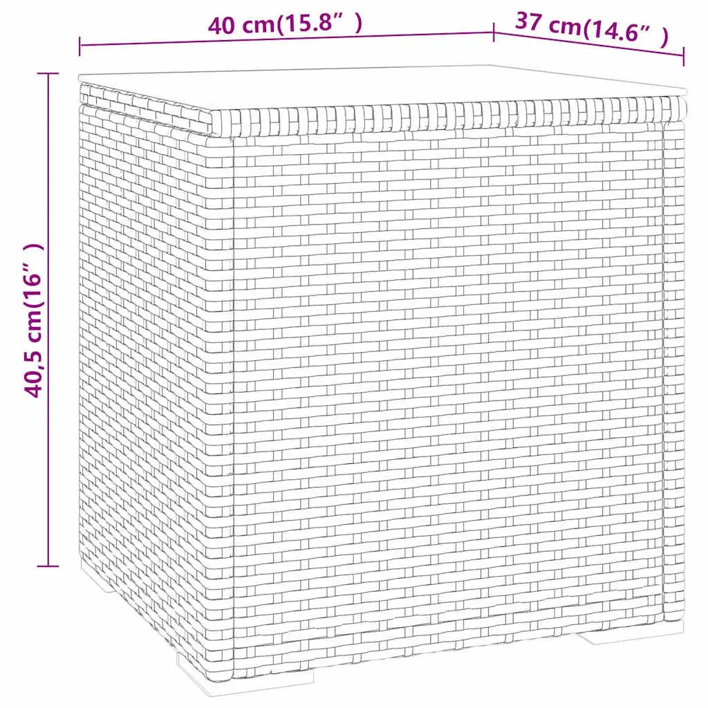 Side Table Poly Rattan Tempered Glass 40L x 37W x 40.5H cm Grey