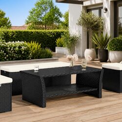 Sturdy Black Coffee Table for Outdoor Spaces with Shelf