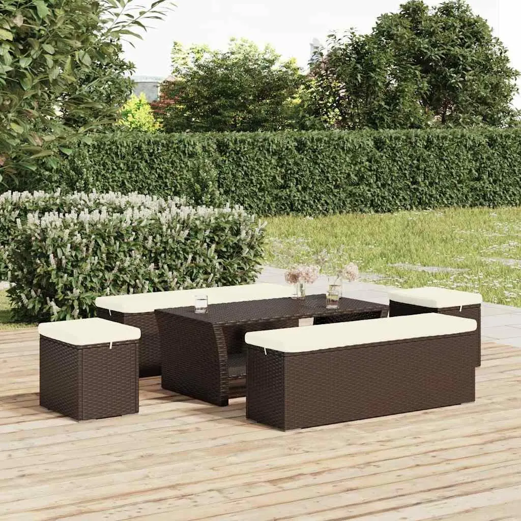 Brown Poly Rattan Ottoman Footrest with Cushion