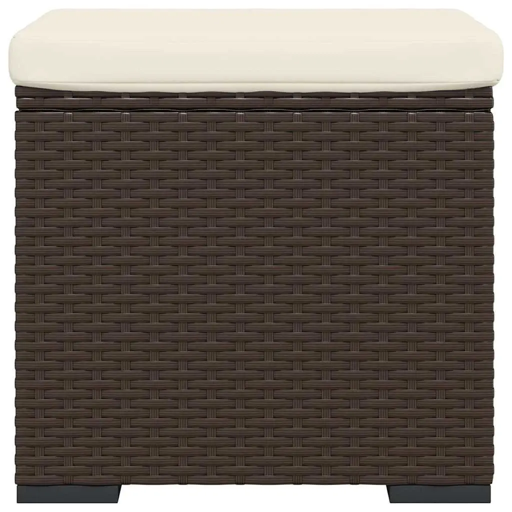 Brown Poly Rattan Ottoman Footrest with Cushion