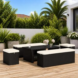 Premium Black Outdoor Ottomans with Cushions 40x30x40 cm