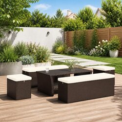 Premium Outdoor Ottomans with Cushions - Set of 2