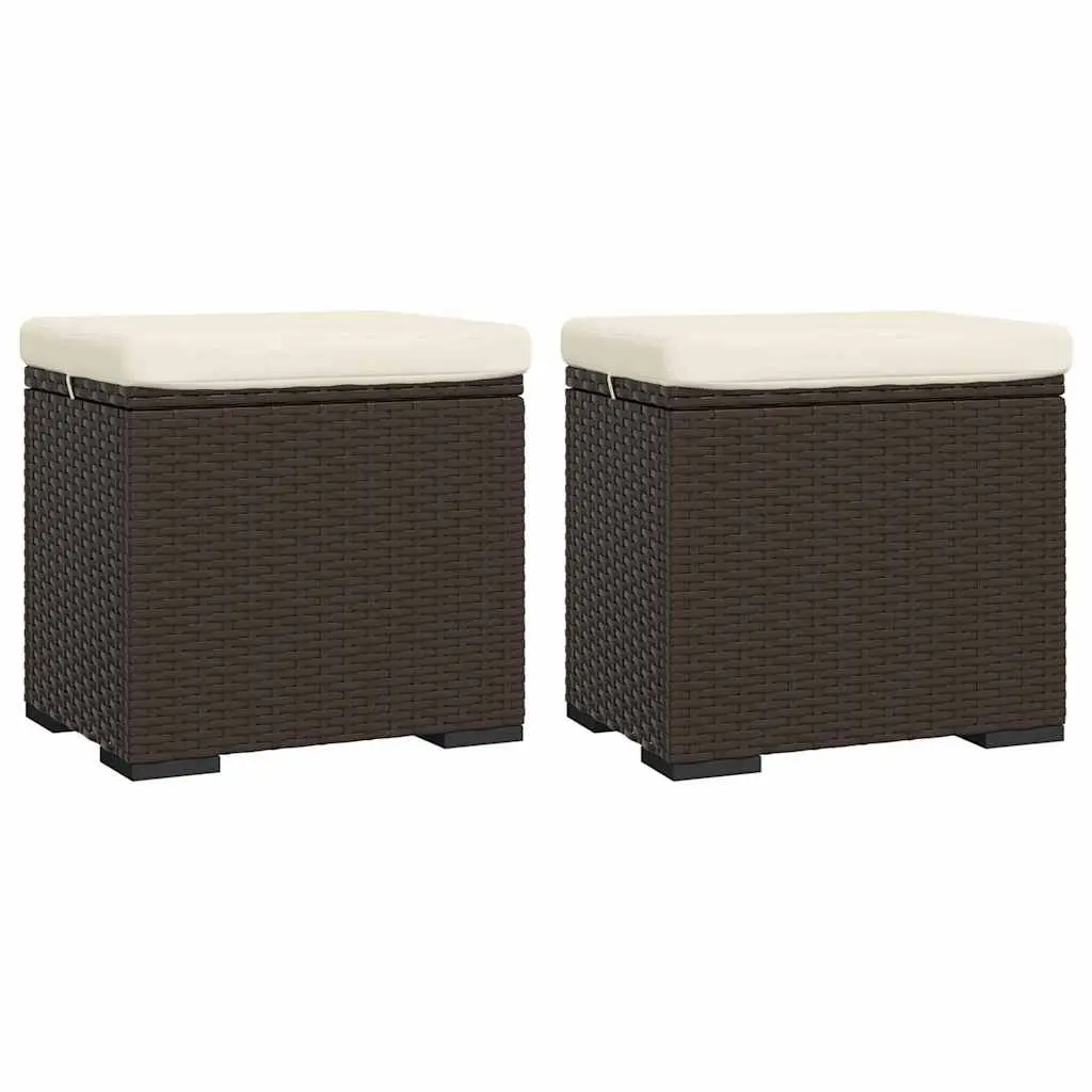 Ottomans Poly Rattan 40 x 30 x 40 cm Brown with Cushions 2 Piece