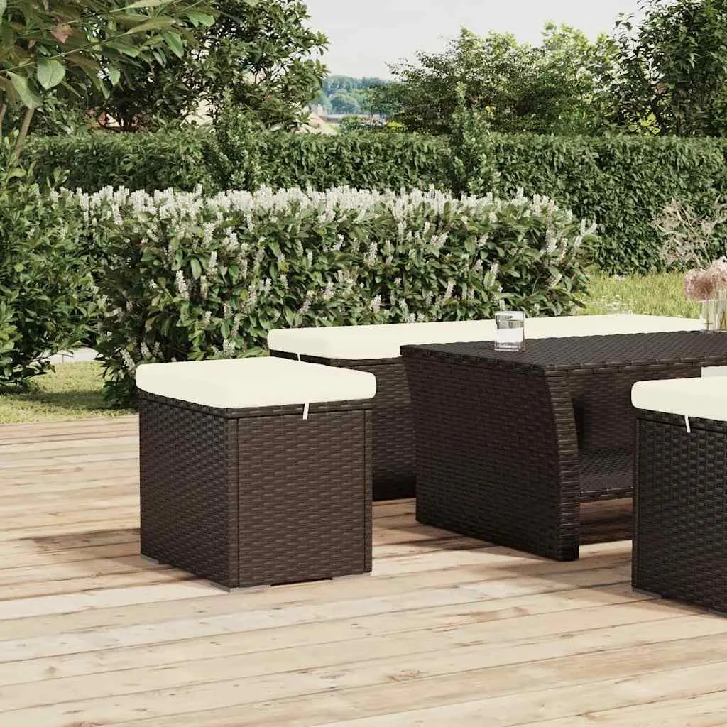 Ottomans Poly Rattan 40 x 30 x 40 cm Brown with Cushions 2 Piece