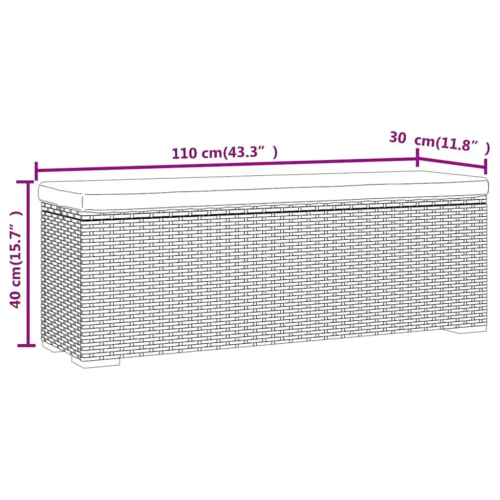 Ottoman Bench PE Rattan 110x30x40cm Brown with Cushion