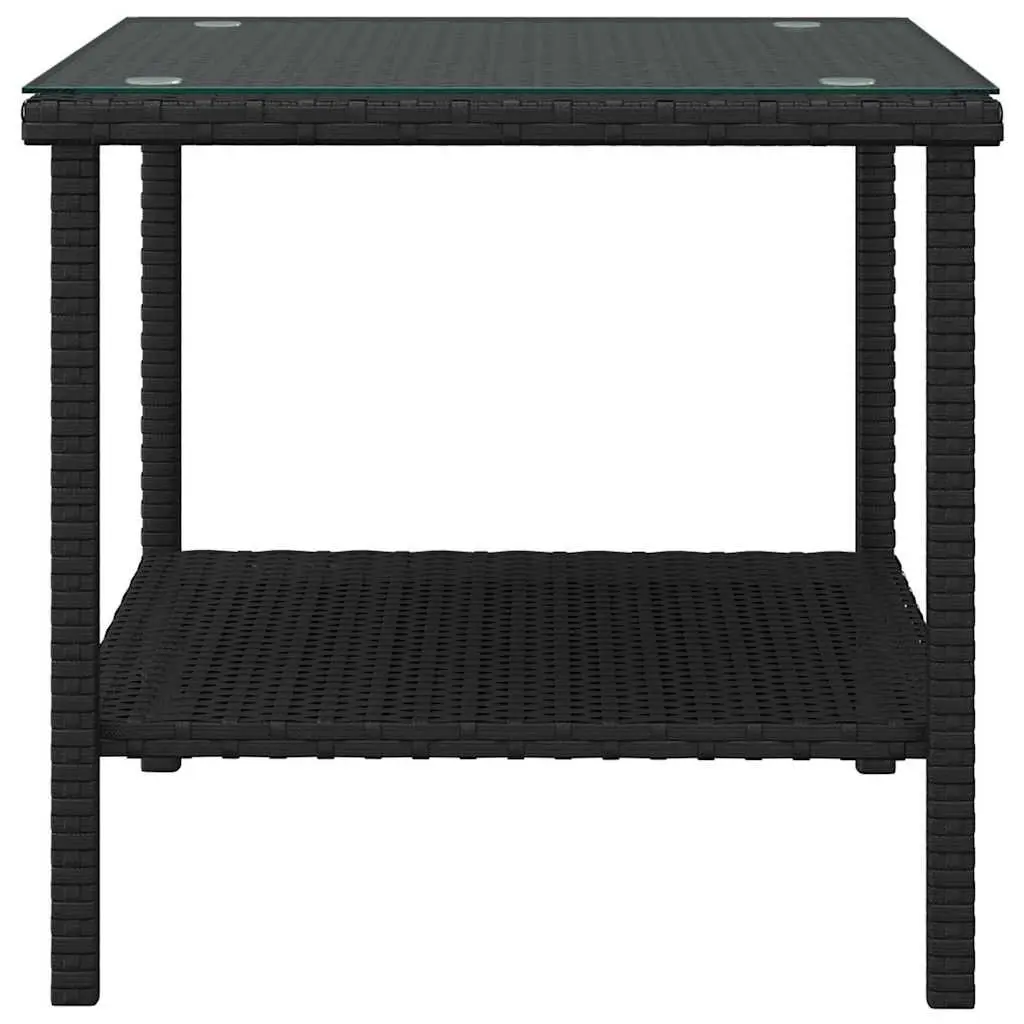 Side Table Black 45x45x45cm Poly Rattan Tempered Glass Top Garden Patio Outdoor
