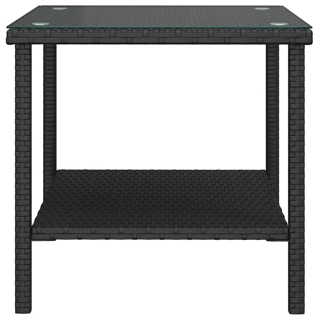 Side Table Black 45x45x45cm Poly Rattan Tempered Glass Top Garden Patio Outdoor