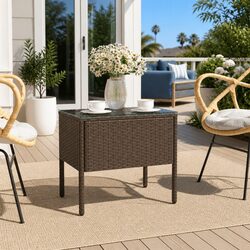 Brown Side Table with Tempered Glass Top 53x37x48 cm