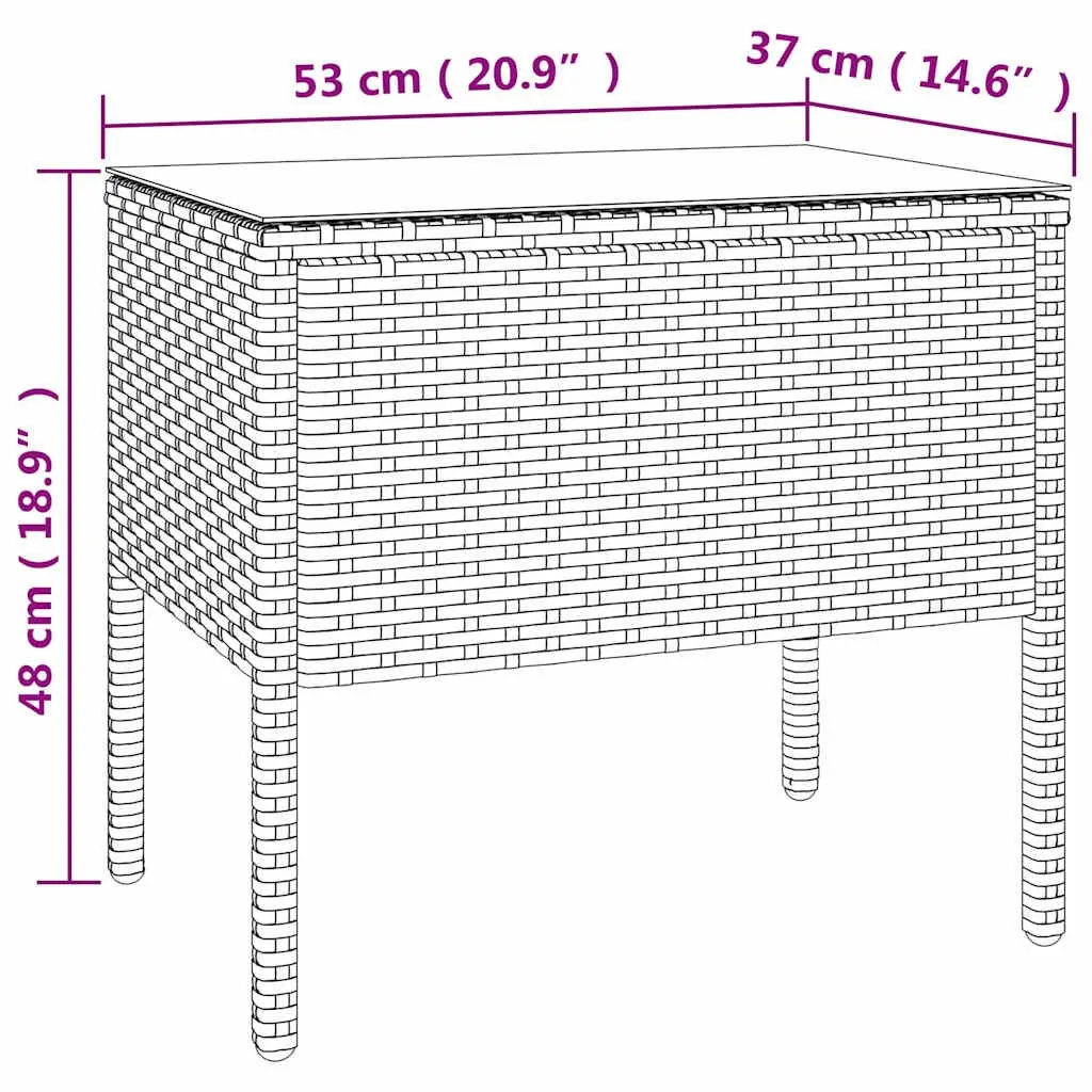 Brown Side Table with Tempered Glass Top 53x37x48 cm