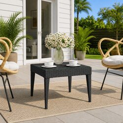 Durable Black Side Table 50x50x38 cm with Glass Top