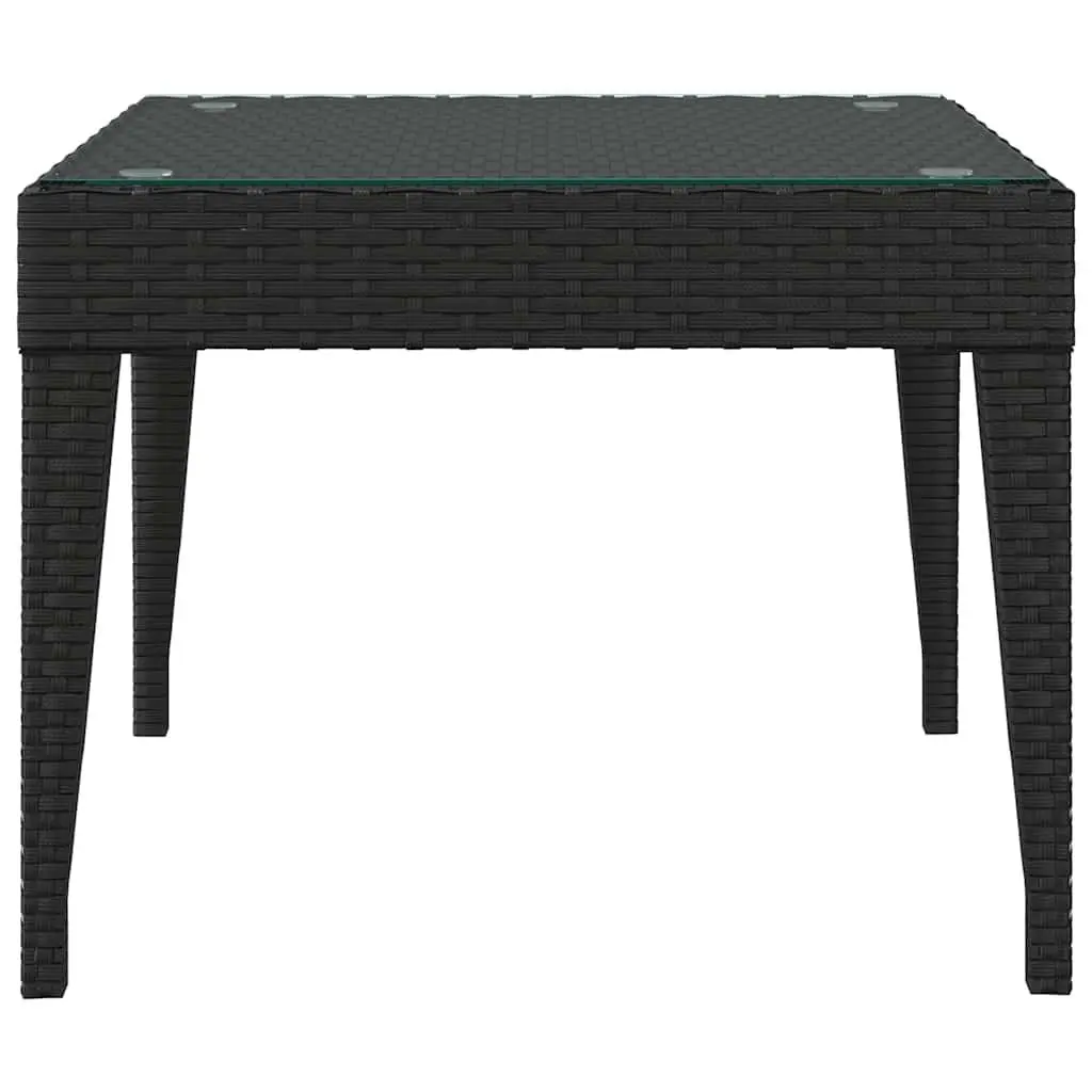 Side Table Poly Rattan 50x50x38 cm Black Tempered Glass Indoor Outdoor Accent