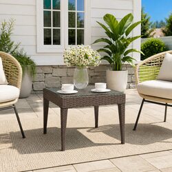 Stylish Brown End Table with Tempered Glass Top