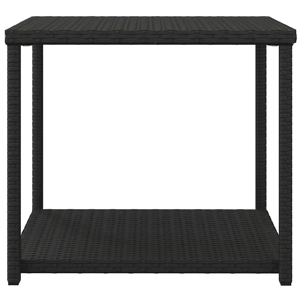 Black Poly Rattan Side Table with Storage