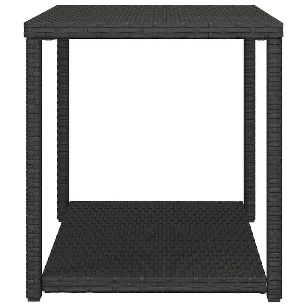 Black Poly Rattan Side Table with Storage