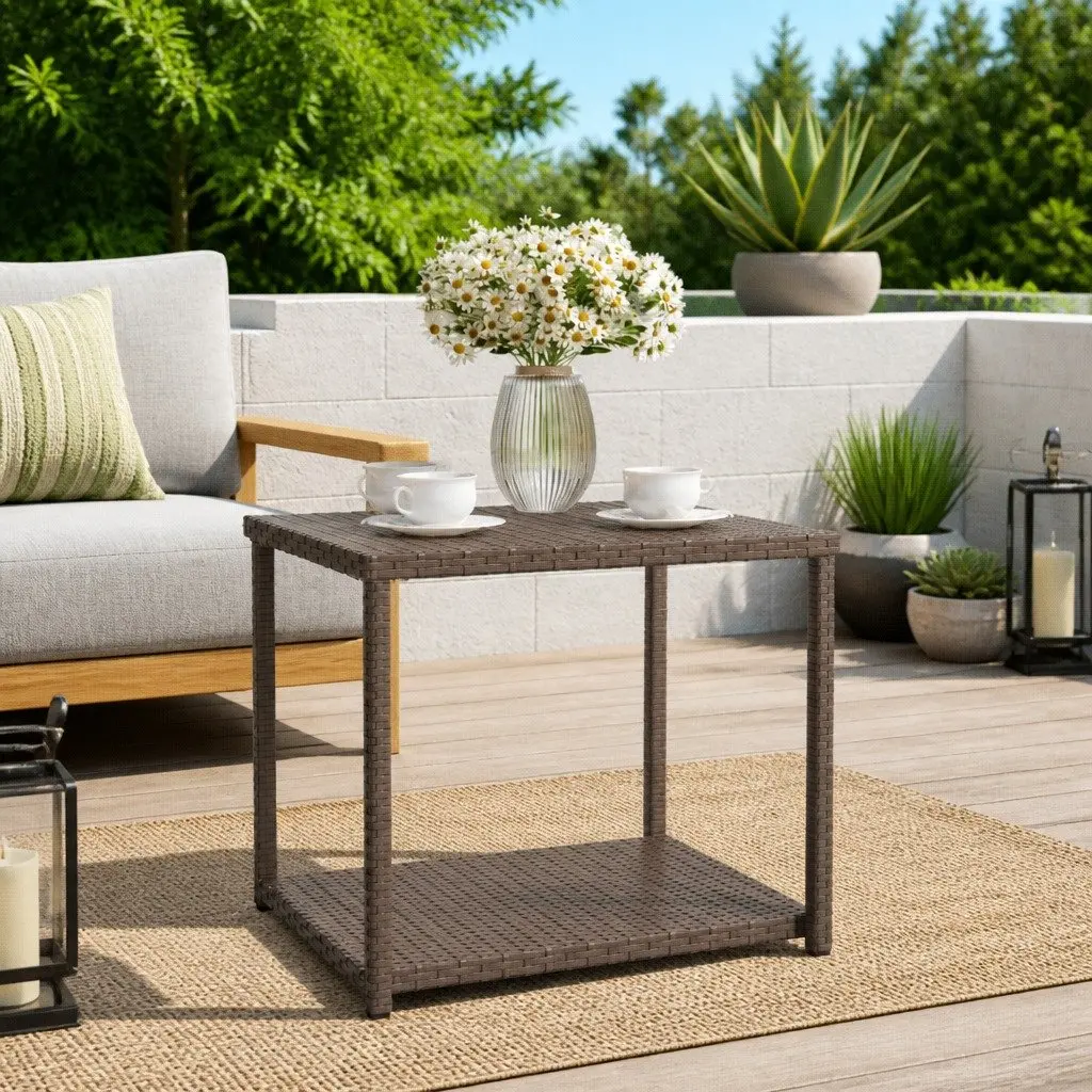 Brown Side Table with Storage 55x45x49 cm PE Rattan