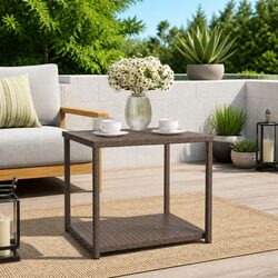 Brown Side Table with Storage 55x45x49 cm PE Rattan