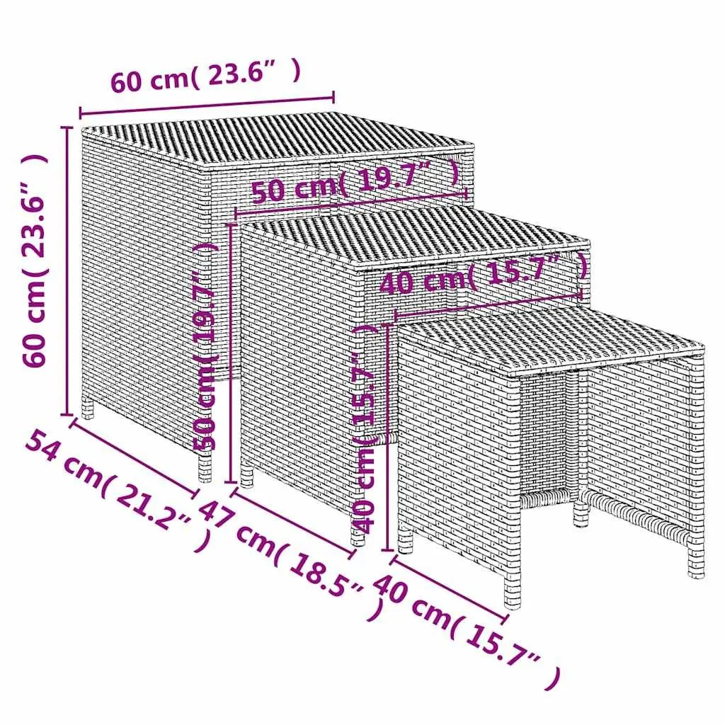 Nesting Tables Set 3 pcs Brown Side Coffee Table Accent Furniture Storage