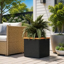 Black Poly Rattan Planter 40x40x40 cm for Gardens