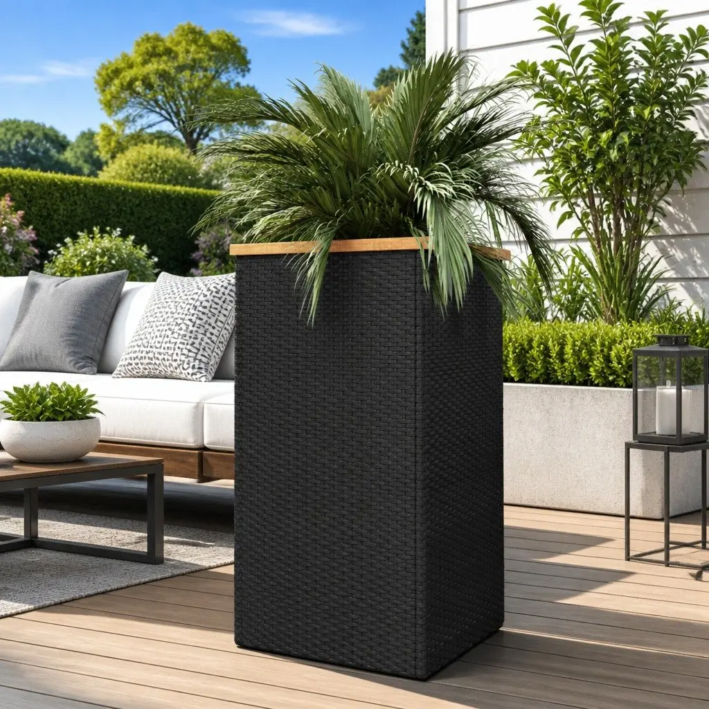 Black 40x40x80 cm Poly Rattan Garden Bed