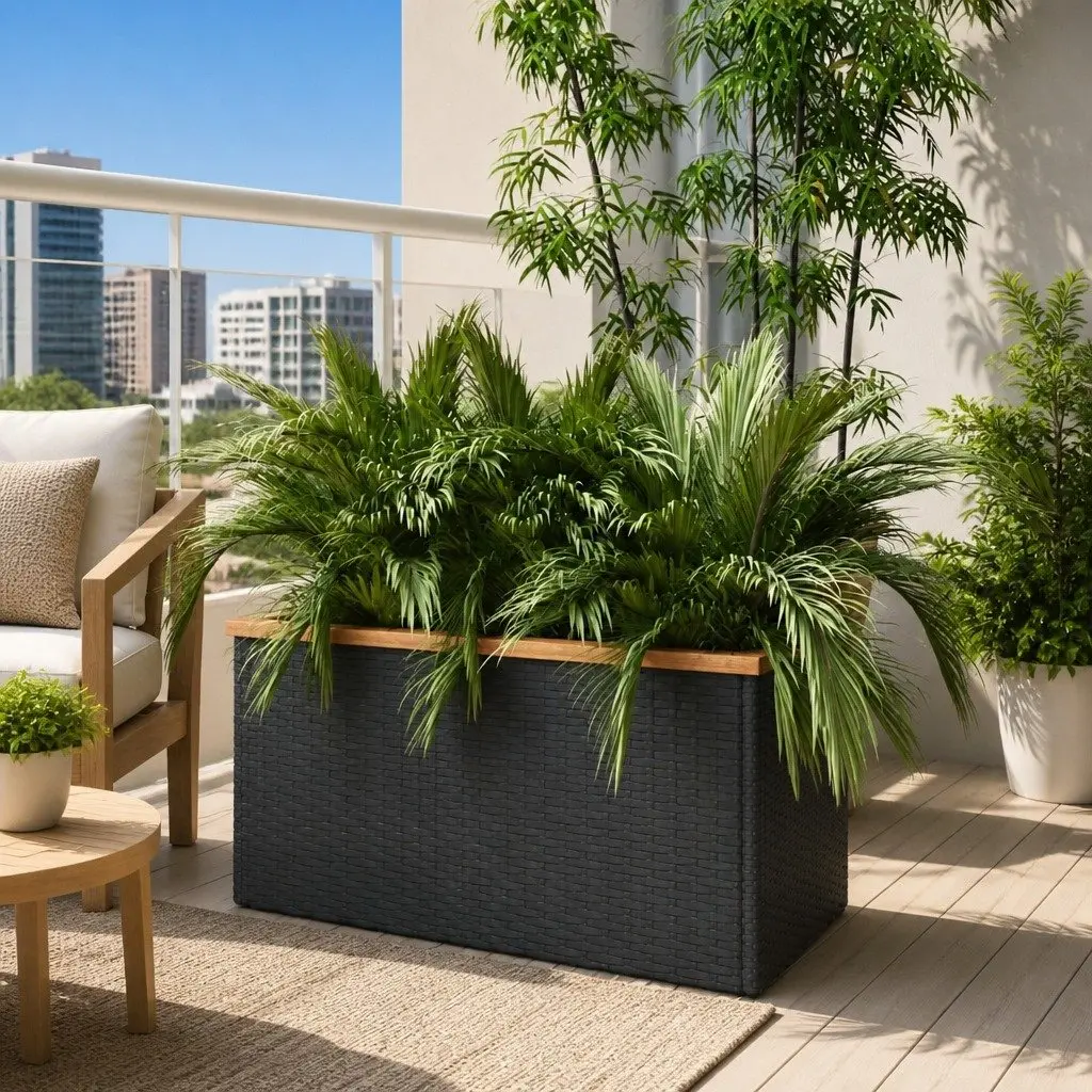 Planter Poly Rattan 80x40x40 cm Black Garden Raised Bed Flower Box Outdoor